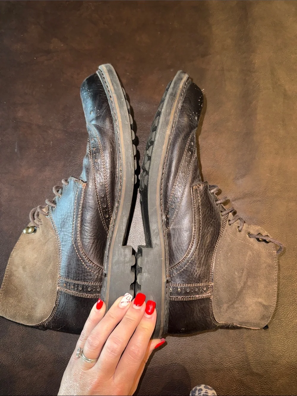 Men's Two-Tone Brown Leather and Suede Wingtip Boots